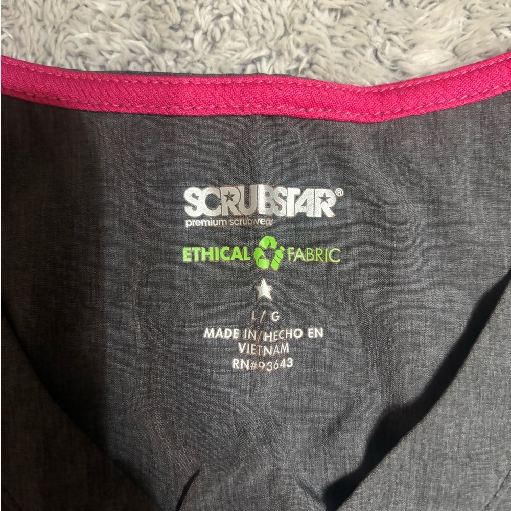 Scrubstar Heather Pewter Scrub Top with Pink Stitching